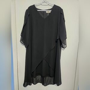 Agnes Orinda Black Chiffon Overlay Dress 3X Flutter Sleeve NWT